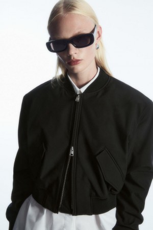 COS Oversized Cropped Bomber Kabát Női Fekete | NKB-849706