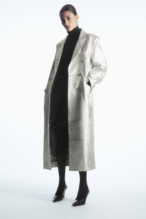 COS Oversized Double-breasted Bőr Kabát Női Titán | AXG-023785