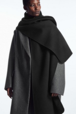 COS Oversized Double-faced Gyapjú Sál Női Fekete | QNZ-403186