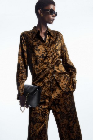 COS Oversized Floral-print Satin Ing Női Barna | RTF-185063