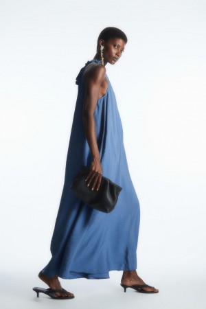 COS Oversized Gathered Maxi Ruha Női Kék | OIM-301852