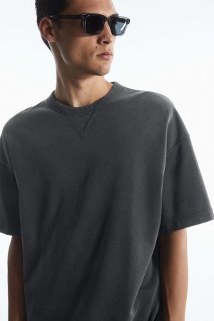 COS Oversized Heavyweight Rövid-sleeved Póló Férfi Fekete | EFV-980364
