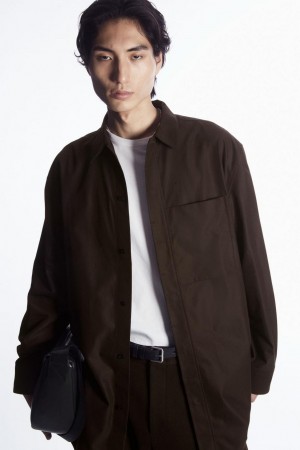 COS Oversized Pamut-twill Ing Férfi Sötétbarna | VAZ-054798