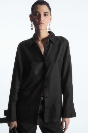 COS Oversized Pure Silk Ing Női Fekete | DHJ-721506