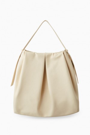 COS Oversized Redőzött Shoulder - Bőr Táska Női Krém | FHA-105782
