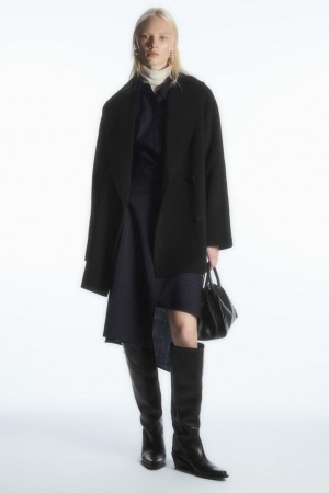 COS Oversized Shawl-collar Gyapjú Kabát Női Fekete | QDM-203579