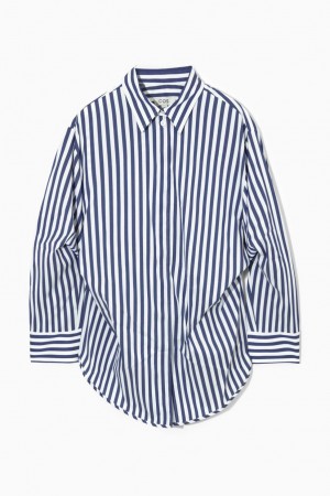COS Oversized Waisted Csíkos Ing Női Kék Fehér | WEP-049231