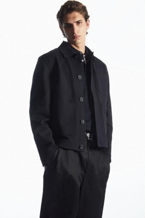 COS Pamut-twill Utility Kabát Férfi Sötétkék | WFY-813674