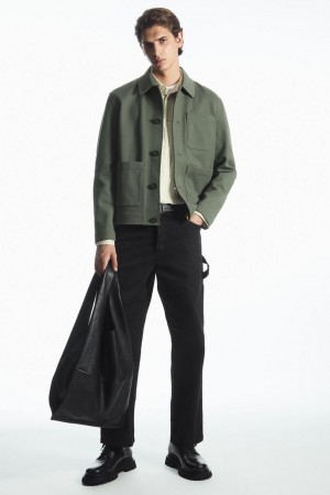 COS Pamut-twill Utility Kabát Férfi Zöld | VWS-590821