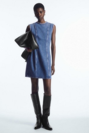 COS Panelled Denim Mini Ruha Női Kék | RTC-307845