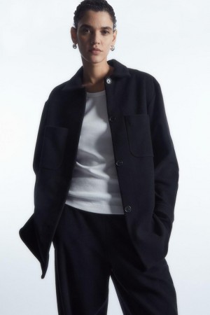 COS Patch-pocket Gyapjú Overshirt Ing Női Sötétkék | RHS-895201
