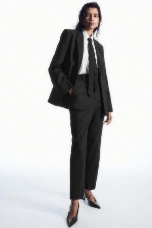 COS Pintucked Slim-leg Gyapjú Nadrág Női Fekete | VAG-406937