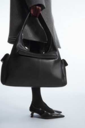 COS Pocket Shoulder - Bőr Táska Női Fekete | SJA-423876
