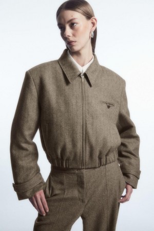COS Power-shoulder Gyapjú-herringbone Kabát Női Világos Barna | GXV-417302