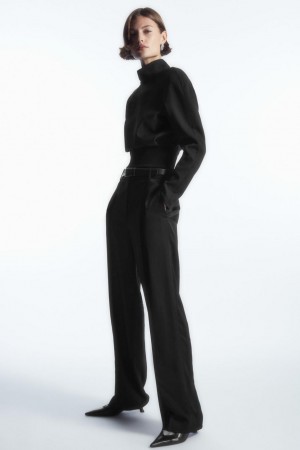 COS Power-shoulder Open-back Waisted Gyapjú Felső Női Fekete | UBQ-562081