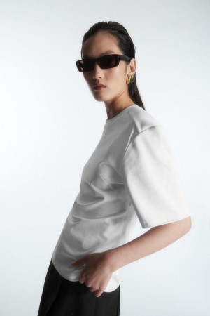 COS Power-shoulder Waisted Póló Női Fehér | QGJ-325476