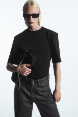COS Power-shoulder Waisted Póló Női Fekete | GSW-180269