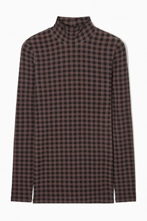 COS Printed High-neck Felső Női Barna Fekete | OPY-951834