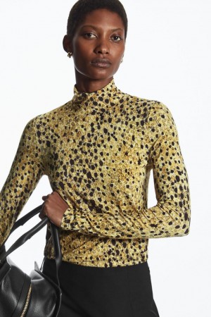 COS Printed High-neck Felső Női Sárga Barna | FDV-658907