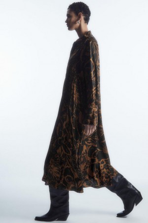 COS Printed Midi Shirt Ruha Női Fekete Narancssárga | WJT-568421