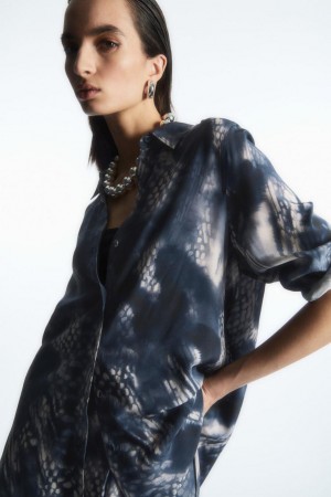 COS Printed Silk Ing Női Kék Fehér | ILX-395706