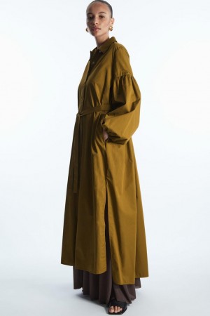 COS Puff-sleeve Maxi Shirt Ruha Női Barna | BZW-148657