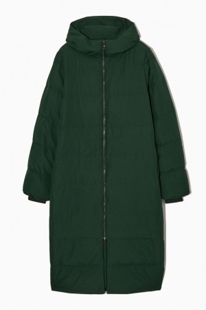 COS Recycled-down Puffer Kabát Női Sötétzöld | EKS-691405