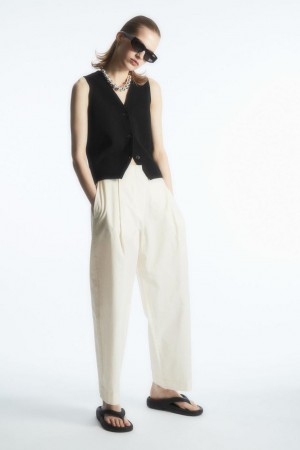 COS Redőzött Barrel-leg Twill Nadrág Női Fehér | KGZ-276503