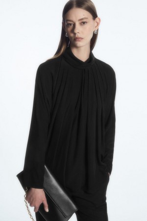COS Redőzött Batwing Blúz Női Fekete | BIP-563714