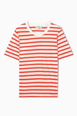 COS Regular Fit Póló Női Piros Krém | FRY-648190