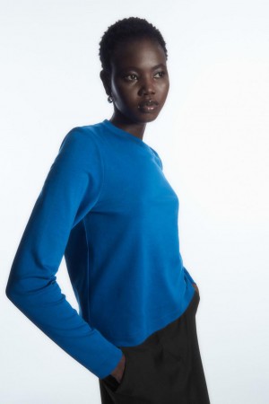 COS Regular-fit Heavyweight Long-sleeved Póló Női Kék | DTH-278934