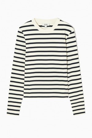COS Regular-fit Heavyweight Long-sleeved Póló Női Sötétkék | RWJ-876501