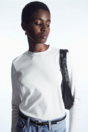 COS Regular-fit Heavyweight Long-sleeved Póló Női Fehér | RJW-235186