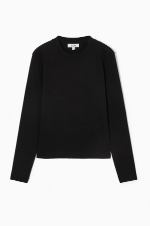 COS Regular-fit Heavyweight Long-sleeved Póló Női Fekete | EKZ-396140