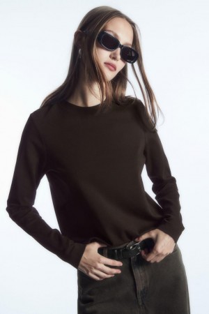 COS Regular-fit Heavyweight Long-sleeved Póló Női Sötétbarna | UGY-048567