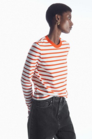 COS Regular-fit Heavyweight Long-sleeved Póló Női Narancssárga Fehér | WTG-947102