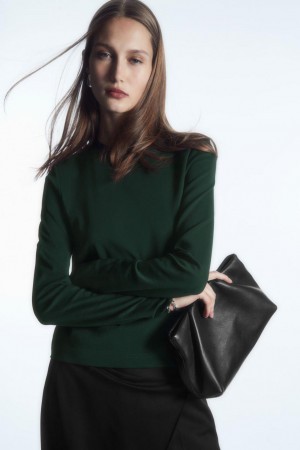 COS Regular-fit Heavyweight Long-sleeved Póló Női Sötétzöld | YXK-943218