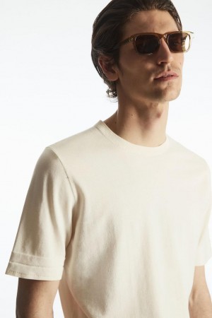 COS Regular-fit Kötött-cuff Póló Férfi Fehér | TDQ-842795