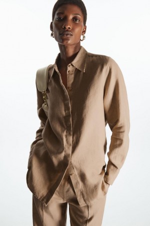 COS Regular-fit Linen Ing Női Bézs | BVC-865907