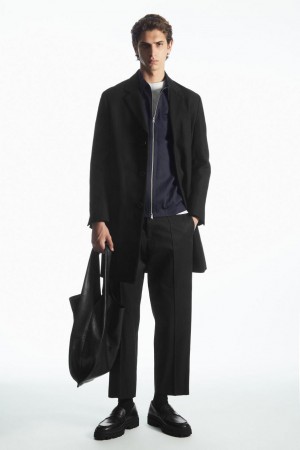 COS Regular-fit Twill Kabát Férfi Fekete | JXE-675813
