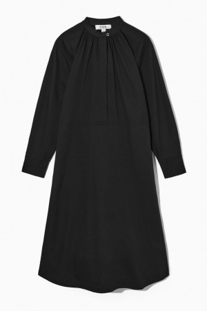 COS Relaxed-fit Gathered Midi Shirt Ruha Női Fekete | JVH-472091