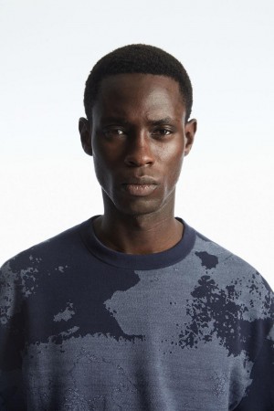 COS Relaxed-fit Jacquard Póló Férfi Sötétkék Szürke | WEQ-907142