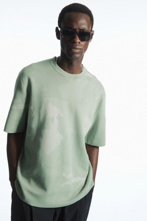 COS Relaxed-fit Jacquard Póló Férfi Világos Zöld | LUN-076359