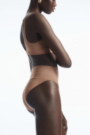 COS Seamless Bordázott High-waisted Rövidnadrágok Női Sötétbézs | ZBU-172058