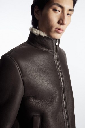 COS Shearling Bomber Kabát Férfi Sötétbarna | MTZ-395748