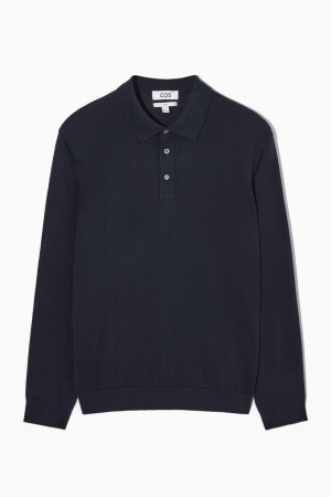 COS Silk-blend Pólóing Férfi Sötétkék | BQY-346189