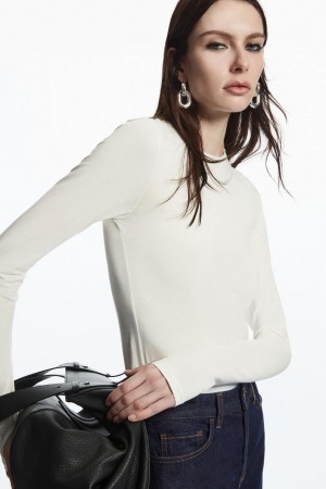 COS Slim-fit Long-sleeve Felső Női Fehér | BIX-632159