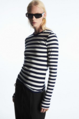 COS Slim-fit Long-sleeve Felső Női Sötétkék | HAR-075186