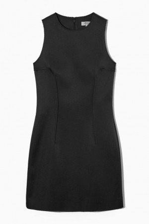 COS Slim-fit Satin Mini Ruha Női Fekete | UDL-053126