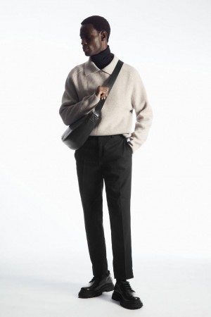 COS Slim-leg Tailored Pamut Nadrág Férfi Fekete | TVO-408751